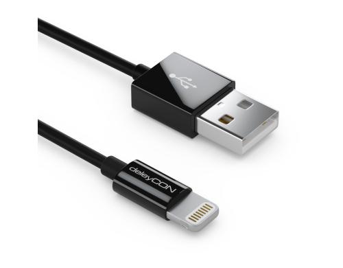 DeleyCON Lightning-USB Kabel 1m, schwarz Apple MFI zertifiziert und lizenziert