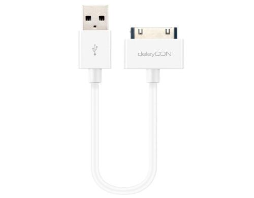 DeleyCON 30Pin Dock-USB Kabel 15cm, weiss Apple MFI zertifiziert und lizenziert