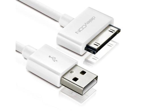 DeleyCON 30Pin Dock-USB Kabel 50cm, weiss Apple MFI zertifiziert und lizenziert