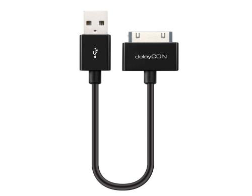 DeleyCON 30Pin Dock-USB Kabel 15cm, schwarz Apple MFI zertifiziert und lizenziert