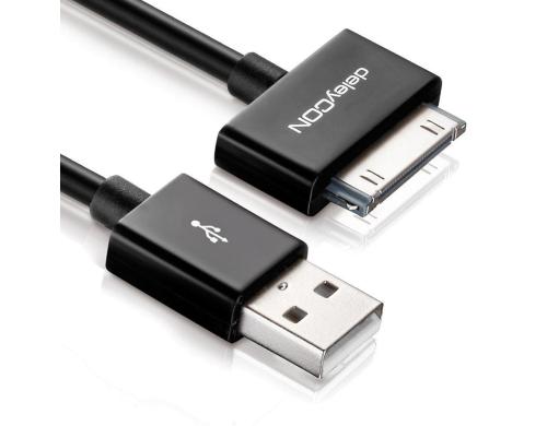 DeleyCON 30Pin Dock-USB Kabel 1m, schwarz Apple MFI zertifiziert und lizenziert