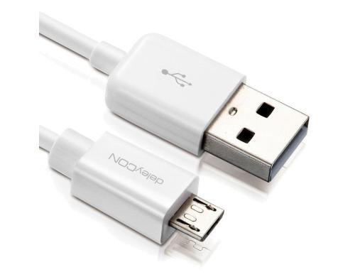 DeleyCON USB2.0-Kabel A-MicroB: 15cm weiss