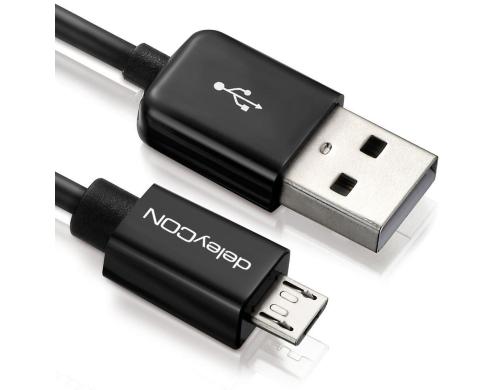 DeleyCON USB2.0-Kabel A-MicroB: 15cm schwarz