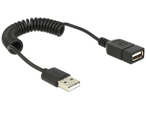 USB2.0 Verlngerungskabel A-A, schwarz Spiralkabel, 20-60cm