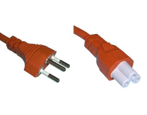 Netzkabel 250V / 2.5A, 2m, 3 polig Stecker Typ12, C5, orange