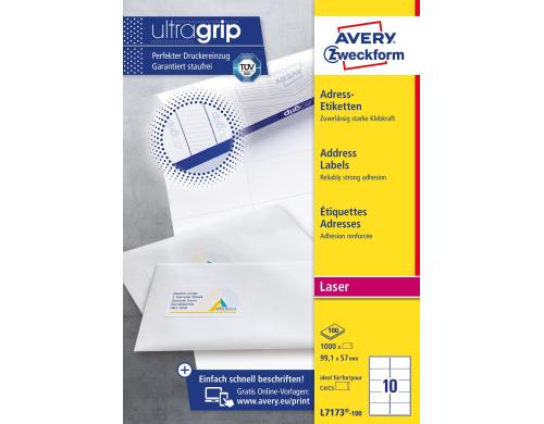 Avery Zweckform Etiketten A4, 99.1 x 57.0 Packung zu 100 Blatt / 1000 Etiketten