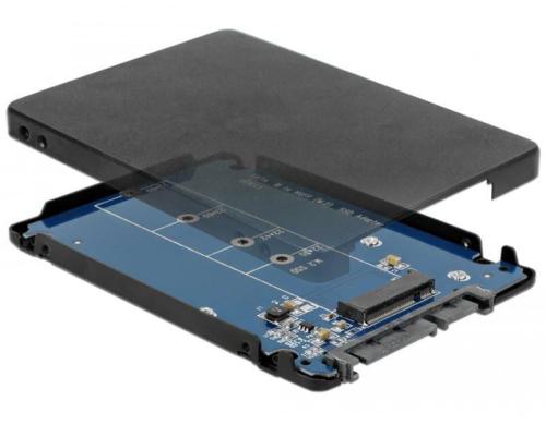 Delock M.2 zu SATA Adapter, inkl. 2.5 7mm fr M.2 SSDs an 2.5 SATA, mit Gehuse