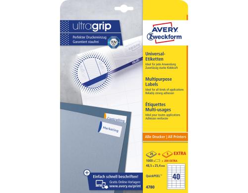 Avery Zweckform Etiketten A4 48.5 x 25.4mm Packung zu 25 Blatt / 1000 Etiketten