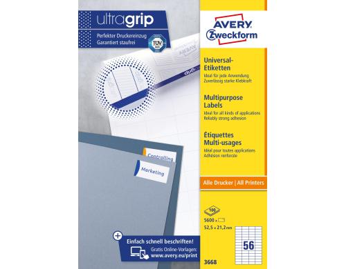 Avery Zweckform Etiketten A4, 52.5x21.2mm Packung zu 100 Blatt / 5600 Etiketten