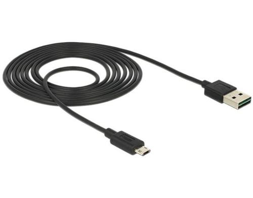 USB2.0-Kabel Easy A-MicroB: 2m, schwarz Beide Stecker beidseitig einsteckbar