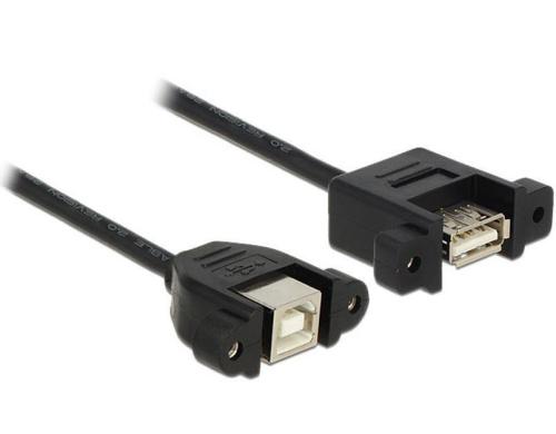 USB2.0-Kabel A-B: 1m, beidseitig Einbau Buchse-Buchse, mit Schrauben