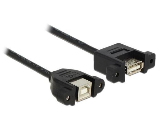 USB2.0-Kabel A-B: 25cm, beidseitig Einbau Buchse-Buchse, mit Schrauben