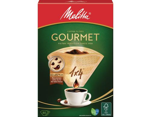 Melitta Filtertte Gourmet Gr.1x 4 80 Stck, ungebleicht/naturbraun