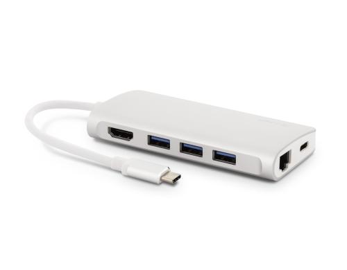 LMP USB-C 3.1 zu HDMI&3xUSB3.0&LAN&MicroSD Aluminium Gehuse, silber,inkl. USB-C Laden