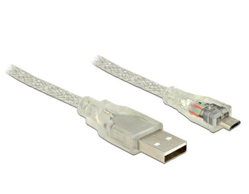 USB2-Kabel 0.5m A-MicroB, Ferritkern Transparent