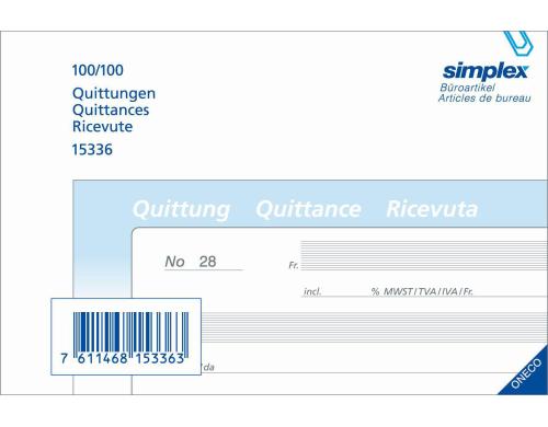 Simplex: Quittungen dreisprachig A6 Querformat, dreisprachig, hellblau, A6