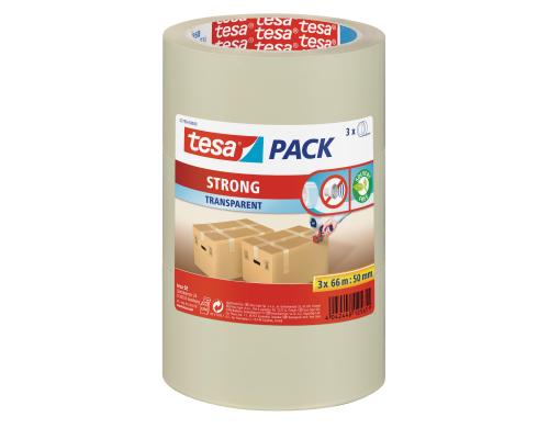 Tesa Paketband strong transparent, 66m x 50mm, 3 Stck