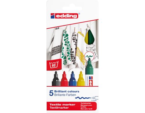 Edding Textilmarker 4500, 5er Set (rot, gelb, blau, grn, schwarz)