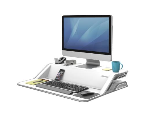 Fellowes Sitz-Steh Workstation Lotus weiss, Gegengewicht-Technologie