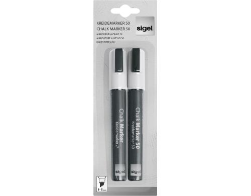 Sigel Kreidemarker 50 weiss 2erPack Keilspitze 1-5mm