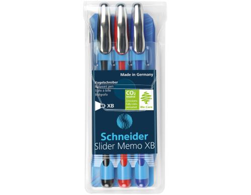 Schneider Kugelschreiber Slider Memo 3erSet blau, rot, schwarz