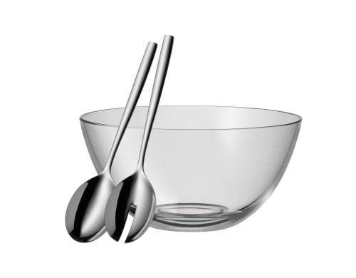 WMF Salatschssel Set 3-teilig klein 1 Glasschale 23.5cm, 1 Salatbesteck 25cm