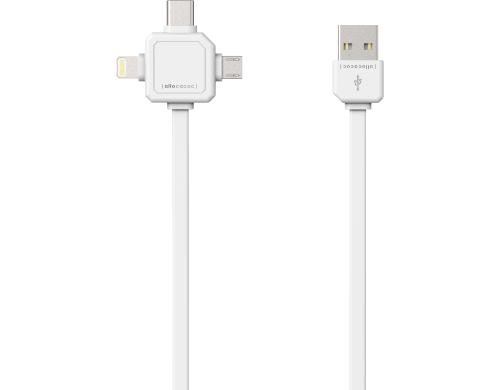 allocacoc USB Kabel mit 3 Steckern, weiss 1.5m, Mircro USB, USB-C, Apple Lighting