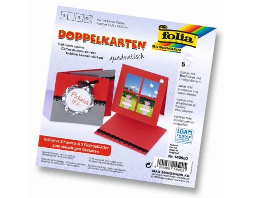 Folia Doppelkarten quadratisch 220 g/m2 5 Stck, 13.5 x 13.5 cm, hochrot