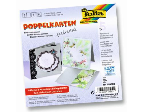 Folia Doppelkarten quadratisch 220 g/m2 5 Stck, 13.5 x 13.5 cm, silber