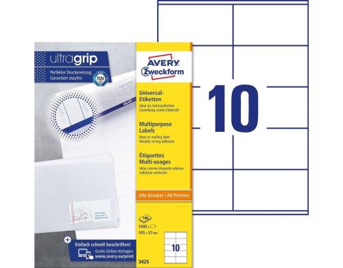 Avery Zweckform Etiketten A4, 105x57mm Packung zu 100 Blatt / 1000 Etiketten