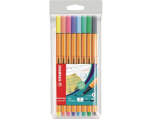 STABILO point 88 Pastell 8er Etui gelb,orange,rosa,lila,blau,trkis,grn,grau