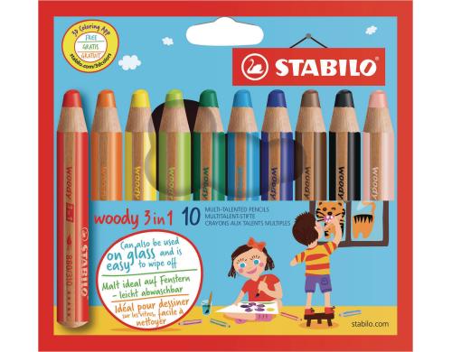 STABILO Woody 3in1 Malstift 10er verschiedene Farben