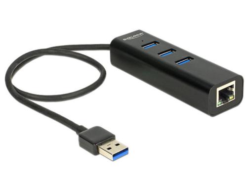 Delock USB 3.0 Hub + 1 LAN 10/100/1000 Mbps 3x USB 3.0, 1 Gigabit LAN, Kabellnge 35 cm