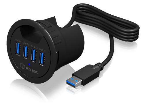 ICY BOX IB-Hub140, USB3.0 Tisch-Hub 4x Port Tisch-Hub mit 4 Ports Type-A und Staubschu