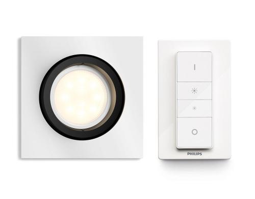 Philips Hue Einbauspot Milliskin eckig schwarz, mit Dimmerswitch, GU10, 250 lm