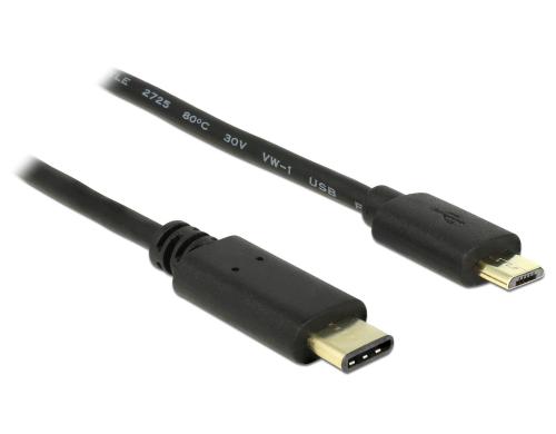 USB2.0-Kabel TypC-MicroB: 2m, schwarz max. 480Mbps, Typ-C, fr MicroB Endgert