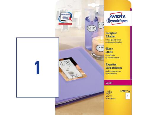 Avery Zweckform Foto-Etiketten A4 Packung zu 40 Blatt / 40 Etiketten