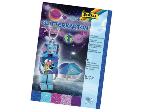 Folia Glitterkarton Ice 5 Blatt  300g/m2, 24x34cm