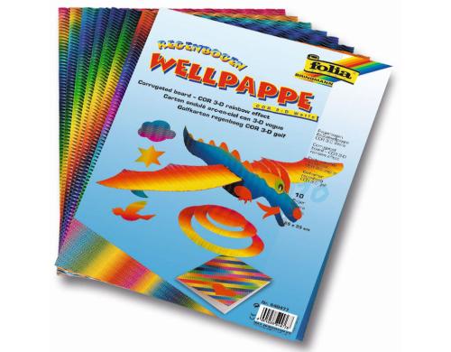 Folia Wellpappe 3D Regenbogen 10 Blatt, 25x35 cm