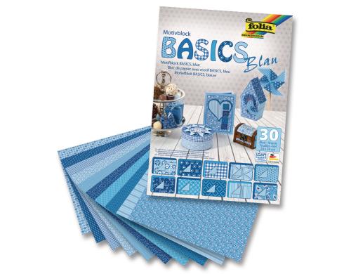 Folia Motivblock Basics blau 30 Blatt, 24x34cm