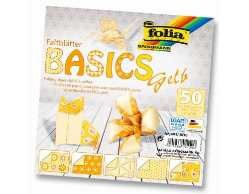 Folia Faltbltter Basics gelb 50 Blatt  75g/m2, 15x15cm