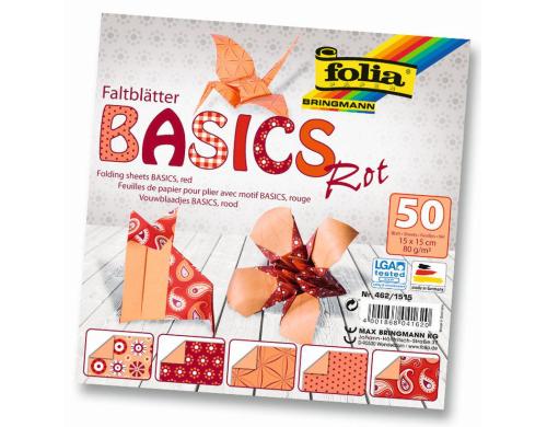 Folia Faltbltter Basics rot 50 Blatt  75g/m2, 15x15cm