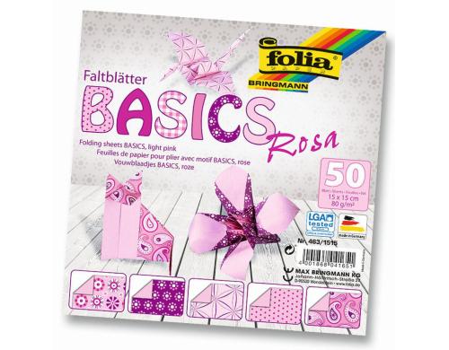 Folia Faltbltter Basics rosa 50 Blatt  75g/m2, 15x15cm