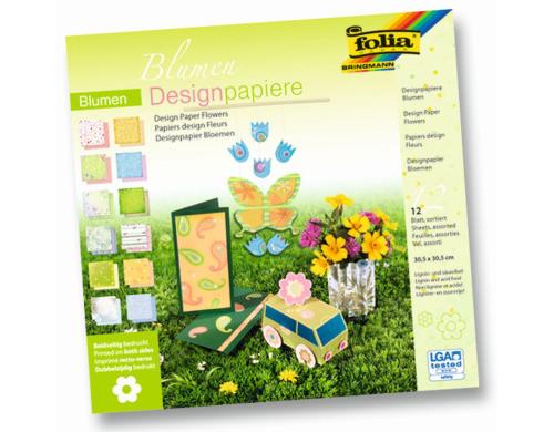 Folia Designpapier Block Blumen 12 Blatt  190g/m2, 30.5x30.5cm