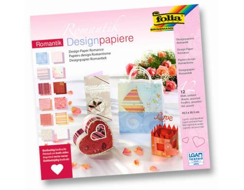 Folia Designpapier Block Romantik 12 Blatt  190g/m2, 30.5x30.5cm