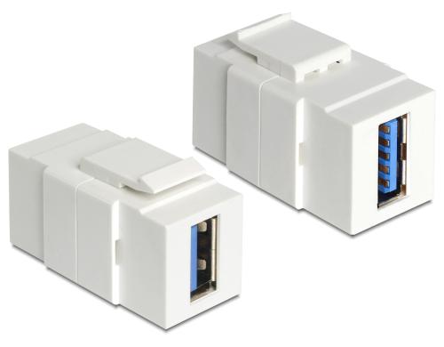 Delock Keystone Jack: USB3.0 A-Buchse-A-Buchse, weiss