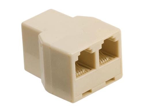 Telefonadapter RJ-11 Buchse auf 2x RJ-11 beige, 2 Port Telefon Signalverteiler, 6P4C