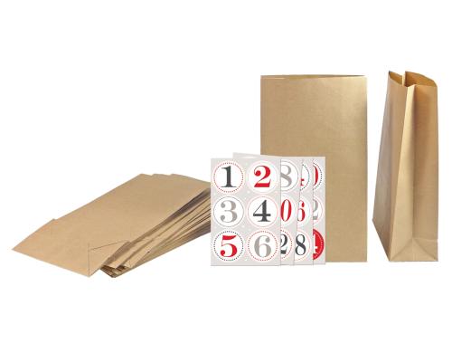 B+C Adventskalender Set Natural 24 Tten, Kraftpapier 12 x 21 x 6 cm