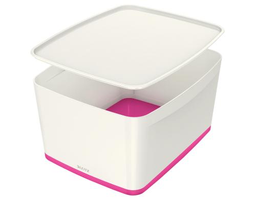 Leitz MyBox Gross mit Deckel weiss/pink, Aufbewahrungsbox , 18 Liter