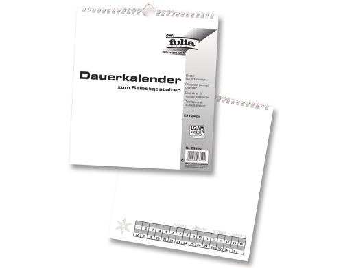 Folia Dauerkalender weiss Grsse 23x24cm, Papier weiss, Druck schw.